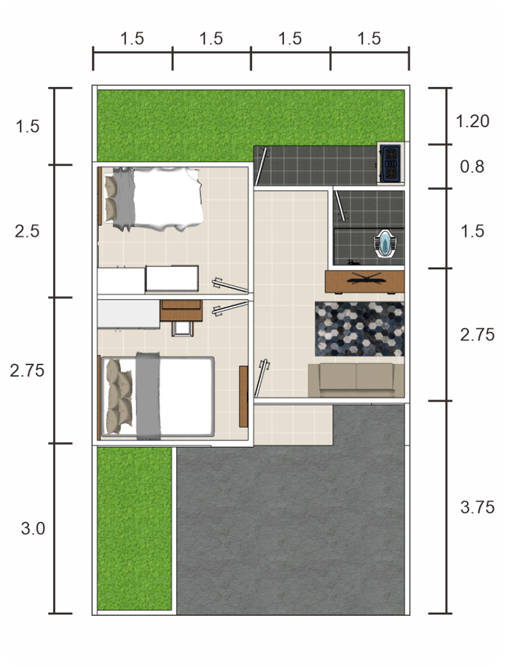 foto denah rumah tipe 27/60 perumahan GREEN SAPPHIRE RESIDENCE