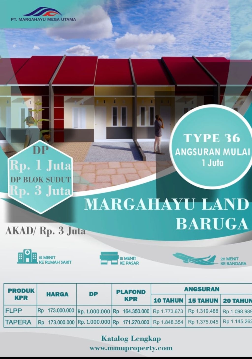 foto tampak rumah tipe 36/91 perumahan MARGAHAYU LAND BARUGA III