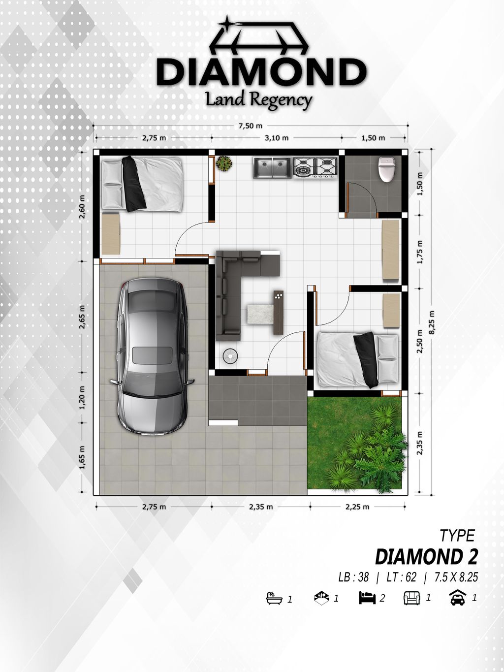 foto denah rumah tipe DL SUBSIDI perumahan DIAMOND LAND