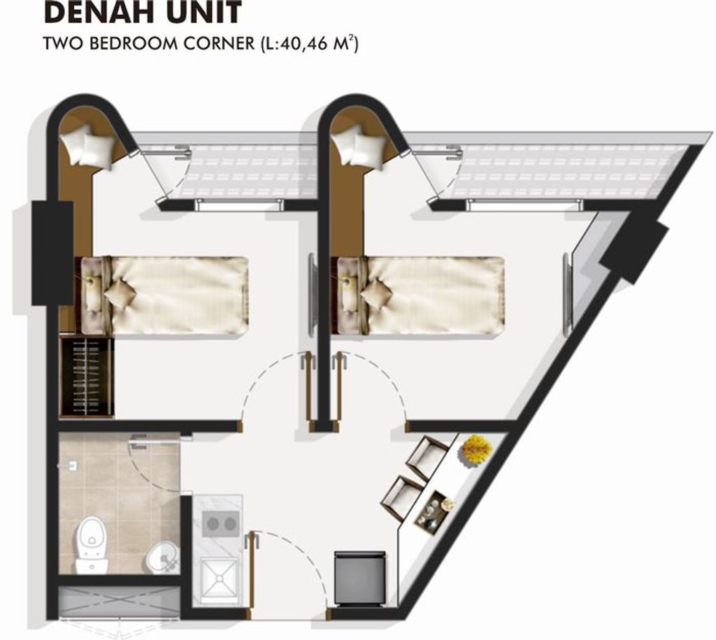 foto denah rumah tipe 2 BEDROOM BLOK B perumahan BEGAWAN APARTMENT