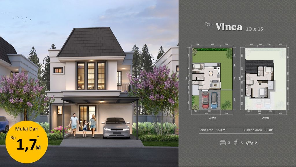 foto denah rumah tipe Vinca perumahan CitraGarden BMW