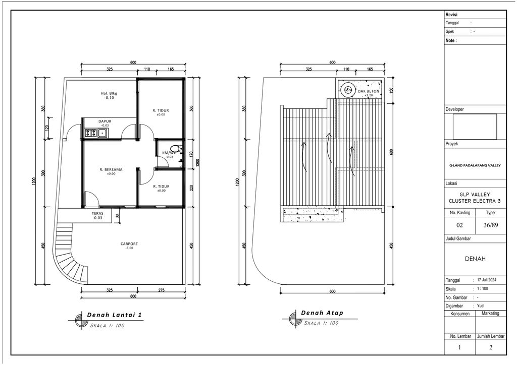 foto denah rumah tipe 36 1 Lantai Kontur 3m (433) perumahan G-Land Padalarang Valley