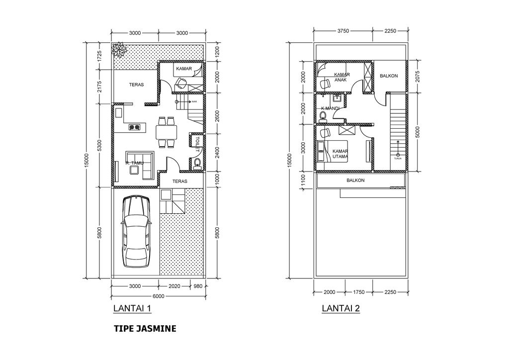 foto denah rumah tipe JASMINE-D-15 perumahan Penta Garden