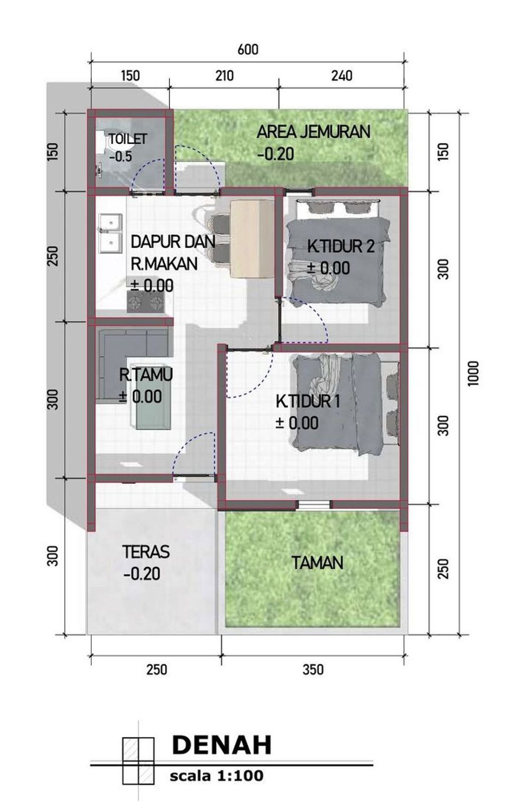 foto denah rumah tipe RSH 36 perumahan KAPURAN HIJAU ASRI III