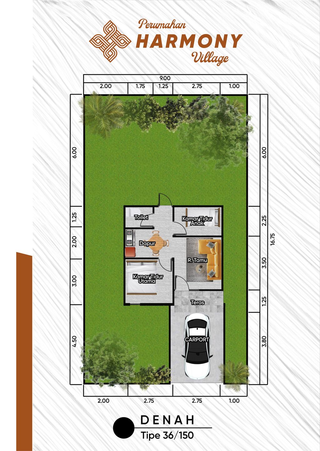 foto denah rumah tipe 36 perumahan HARMONI VILLAGE