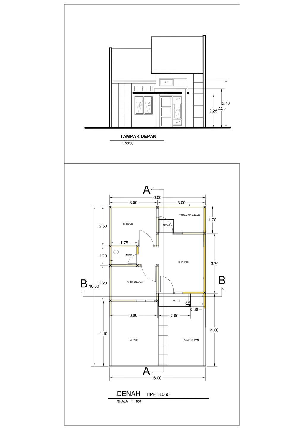 foto denah rumah tipe 30/60 BLOK B15 perumahan PESONA KALANGSURIA ( PESONA BARU )
