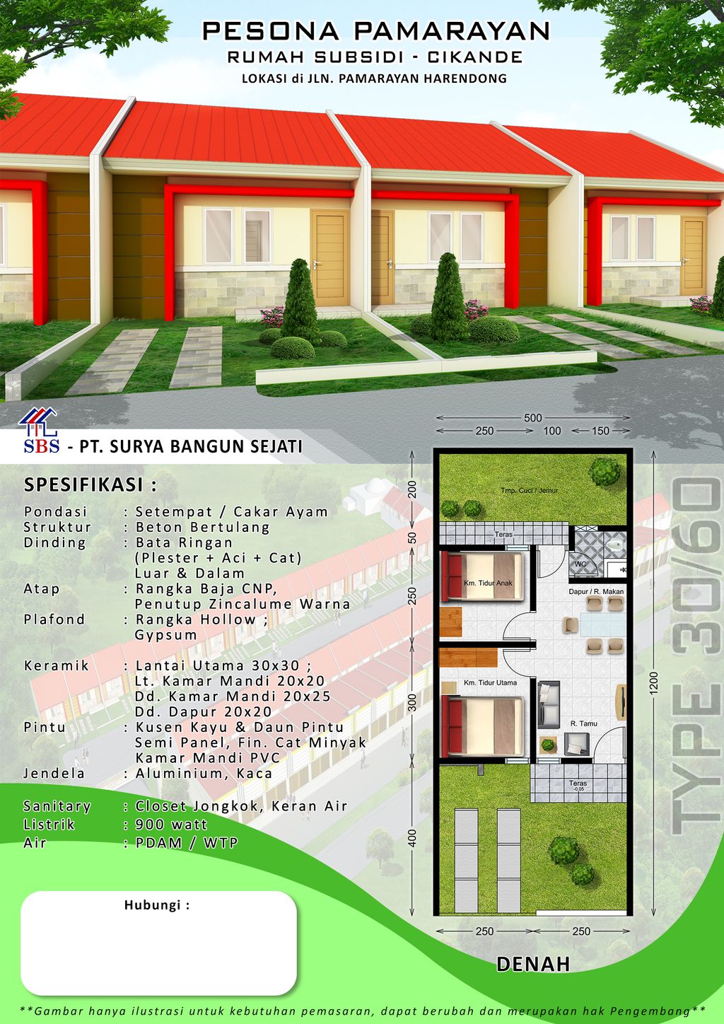 foto denah rumah tipe BLOK A perumahan Pesona Pamarayan Tahap 2 Ext