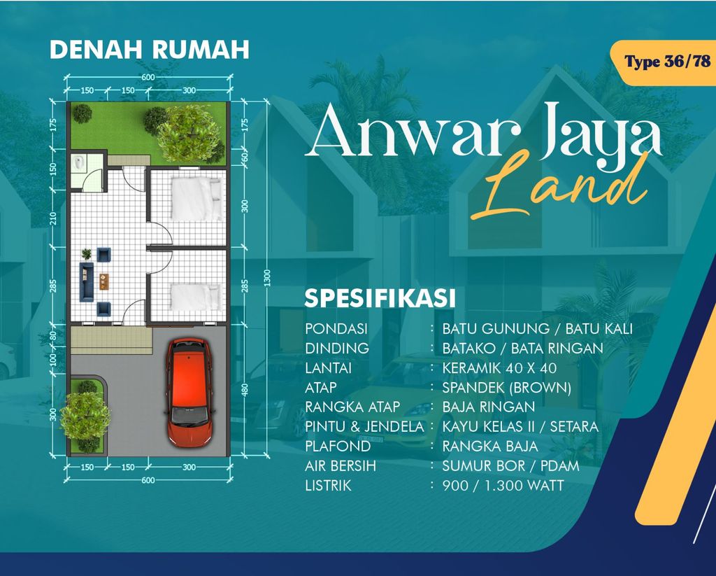 foto denah rumah tipe 36 perumahan Anwar Jaya Land