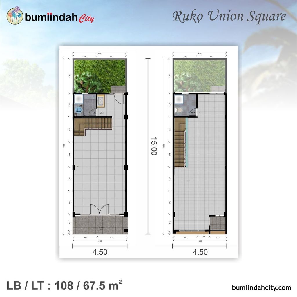 foto denah rumah tipe Ruko Union perumahan Bumi Indah Tahap 3
