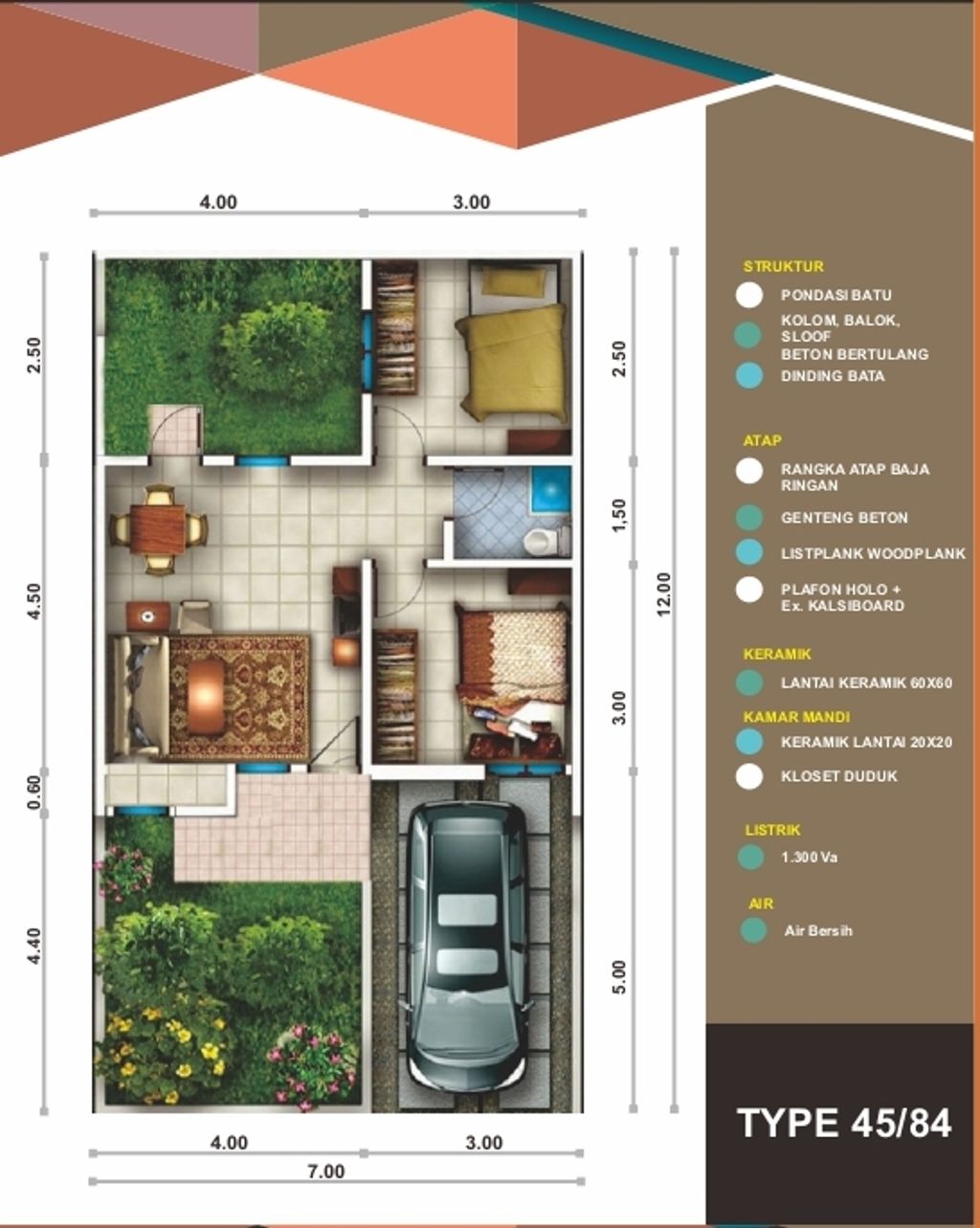foto denah rumah tipe 45/84 perumahan GRAHA KUTOREJO