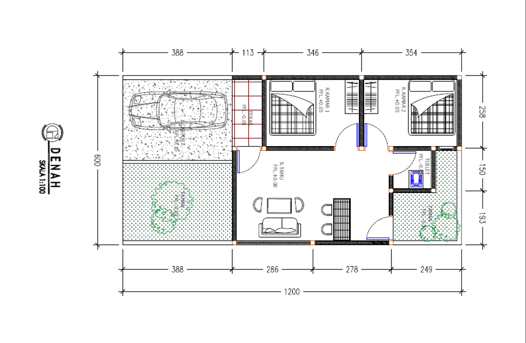 foto denah rumah tipe 36/72 perumahan Griya Harapan Sentosa Galesong