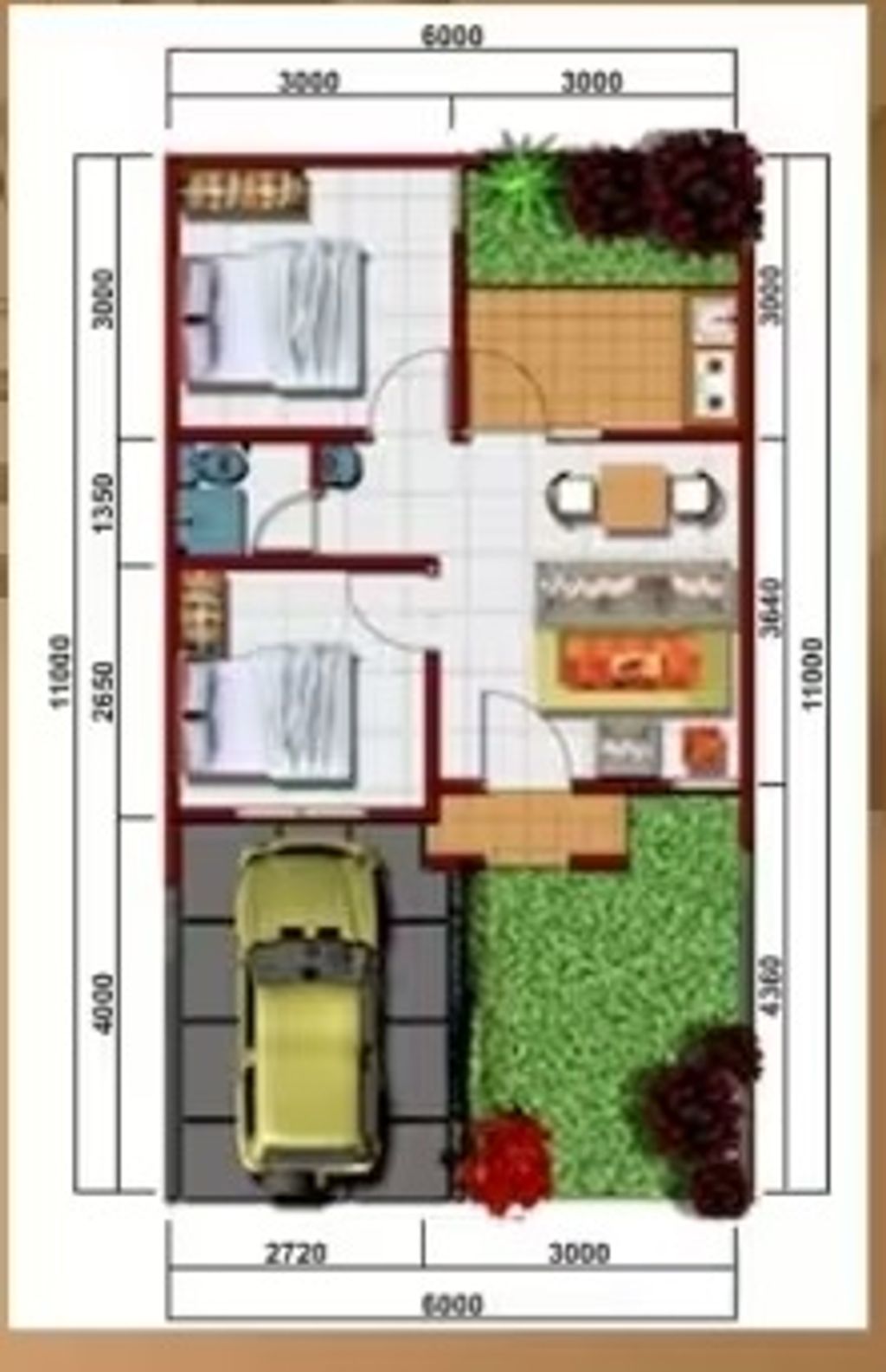 foto denah rumah tipe Jasmine 45/120 perumahan Grand Melia Residence
