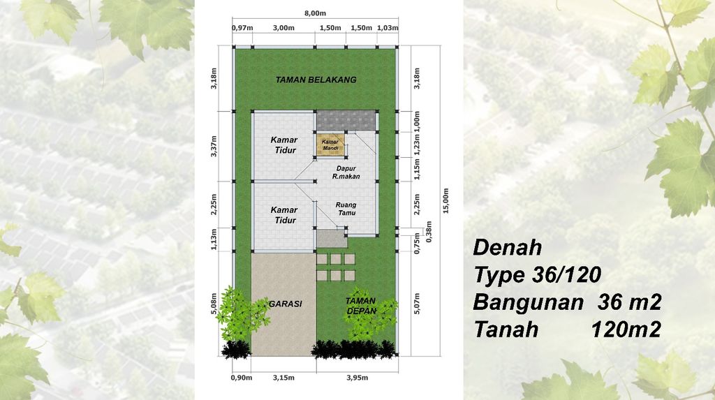 foto denah rumah tipe 36/120 perumahan THE SUNSET GARDEN