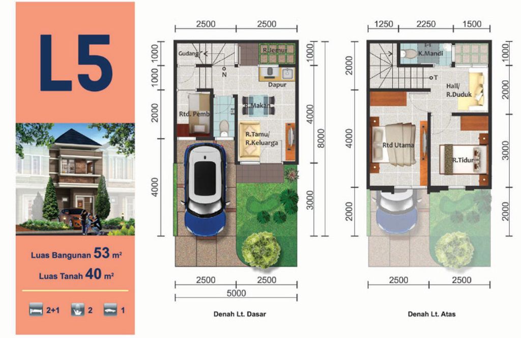 foto denah rumah tipe HUDSON/10 perumahan CLUSTER AMARILLO VILLAGE
