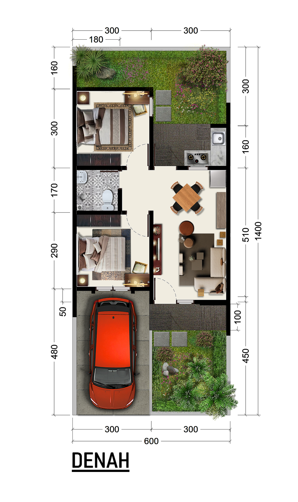 foto denah rumah tipe Anggrek 49/85 perumahan KEBUN RAYA RESIDENCE