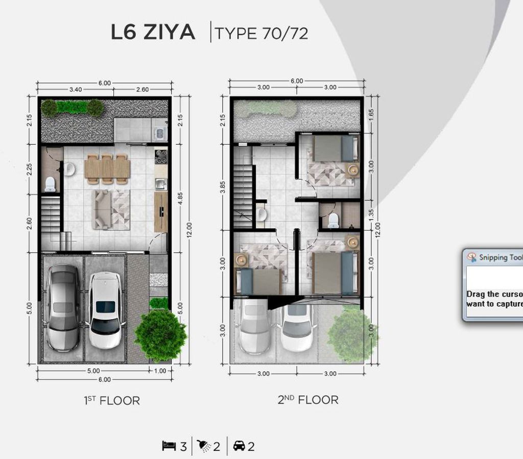 foto denah rumah tipe L6 ZIYA 70-72 perumahan CATHA REMPOA