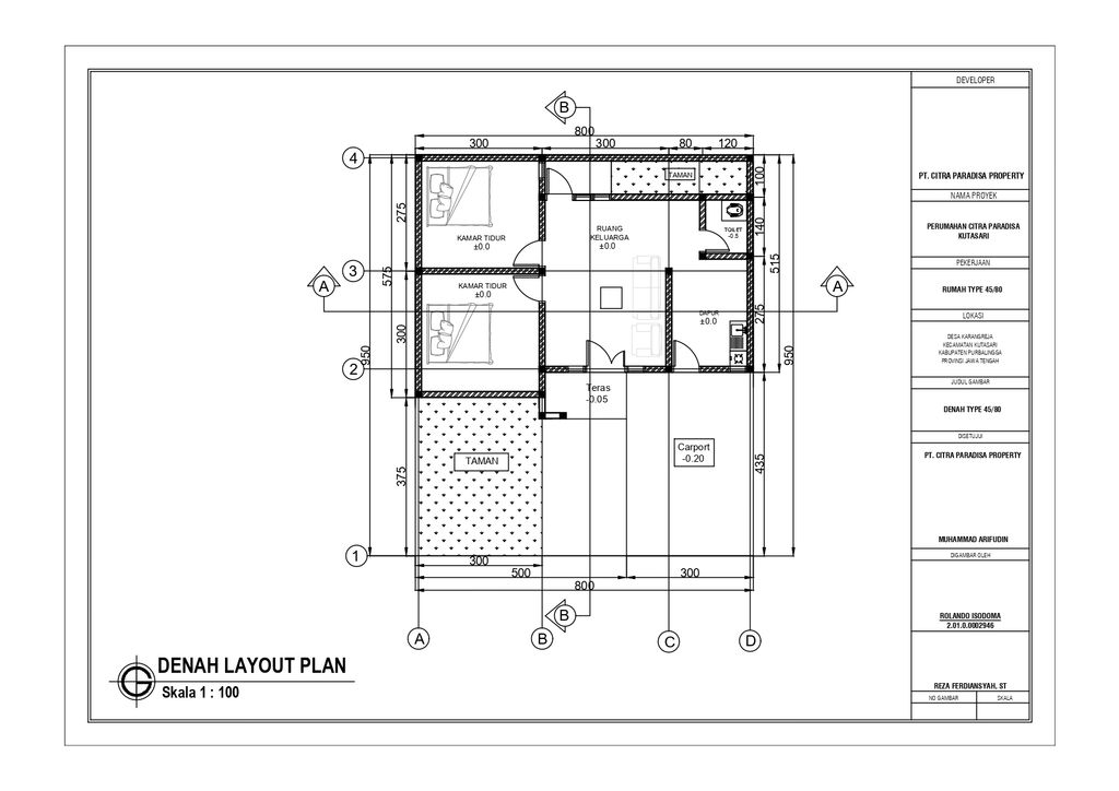 foto denah rumah tipe 45/84 perumahan GRIYA PARADISA KUTASARI