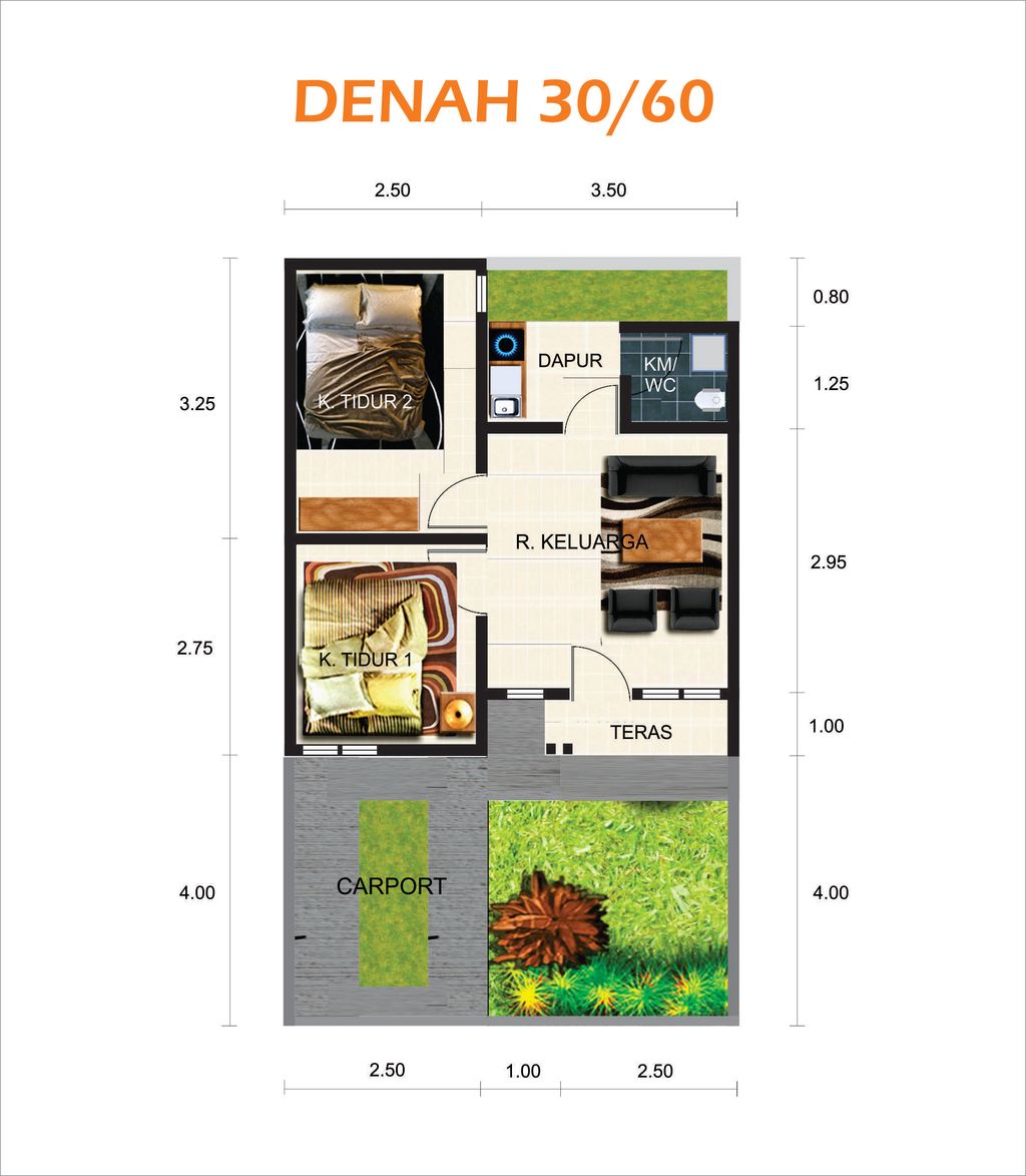 foto denah rumah tipe 30/60 perumahan Caruban Residence Sampiran