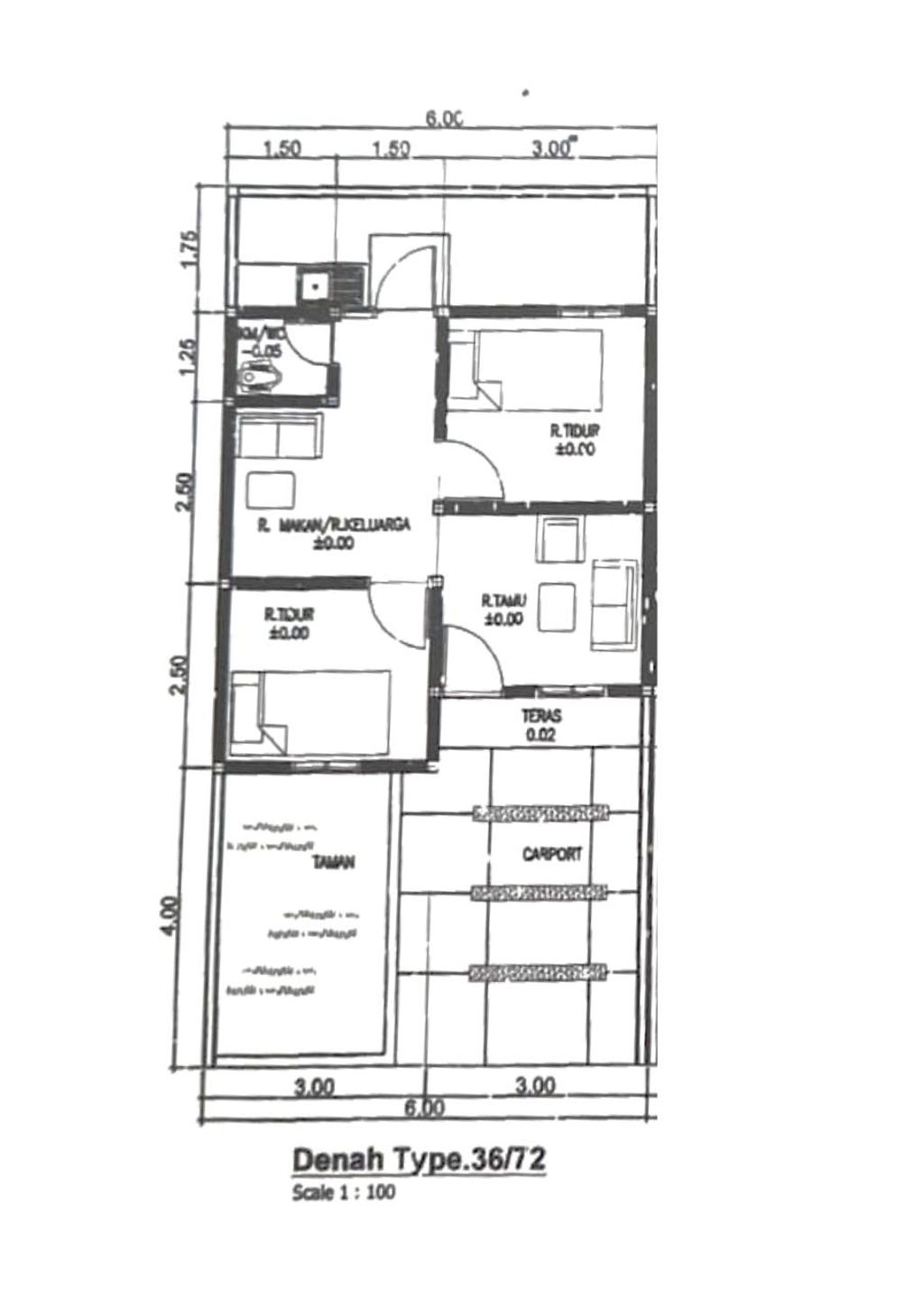 foto denah rumah tipe Subsidi 36/72 perumahan PERUMAHAN GRIYA MELATI JATI MULYO