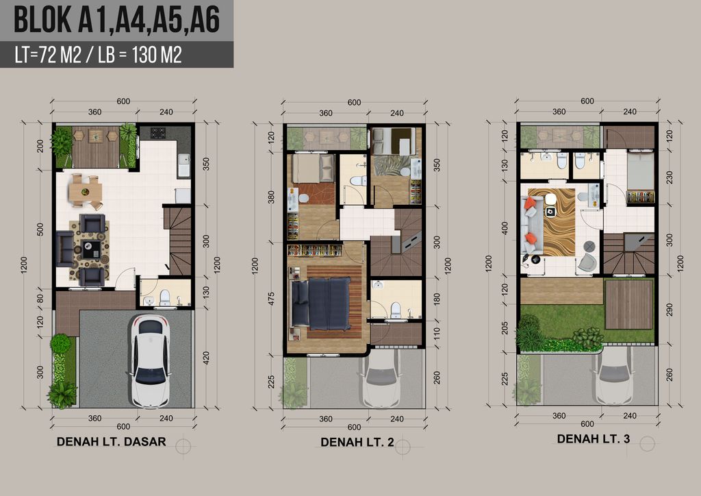 foto denah rumah tipe 3 Lantai perumahan Samaya Pondok Cabe