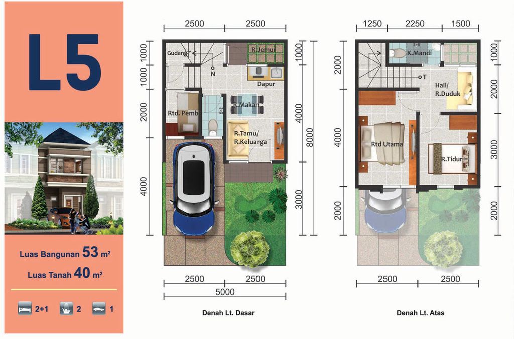 foto denah rumah tipe HUDSON/55 perumahan CLUSTER AMARILLO VILLAGE