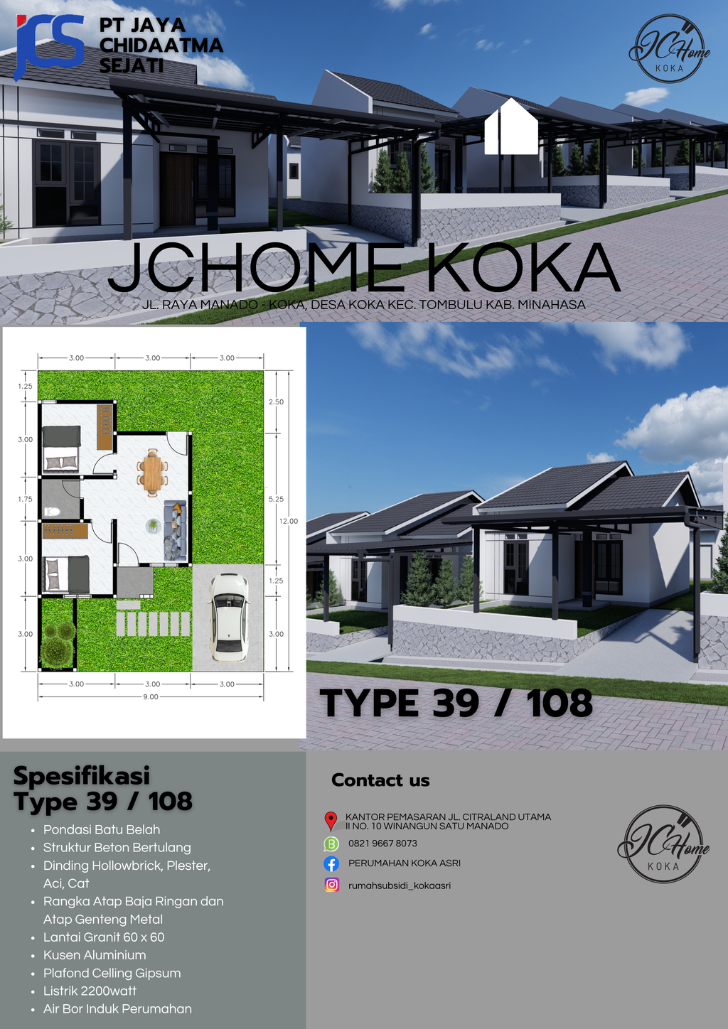 foto tampak rumah tipe 39/108 perumahan JCHOME KOKA