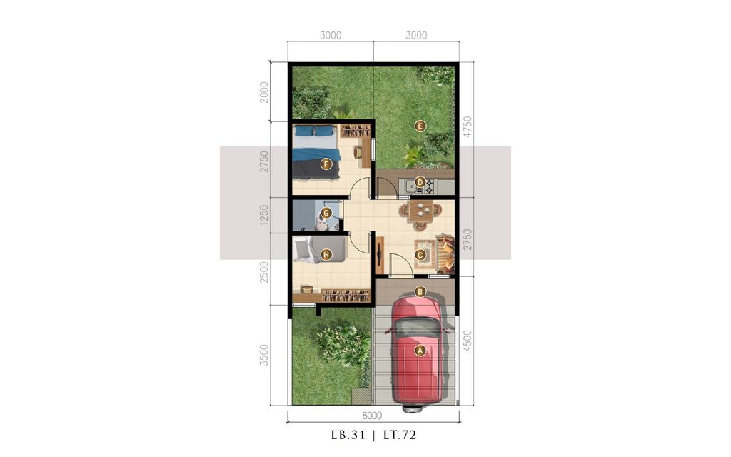 foto denah rumah tipe SUITE HOOK 31/142 (FEB 25) perumahan GRAND TENJO RESIDENCE-OAKWOOD