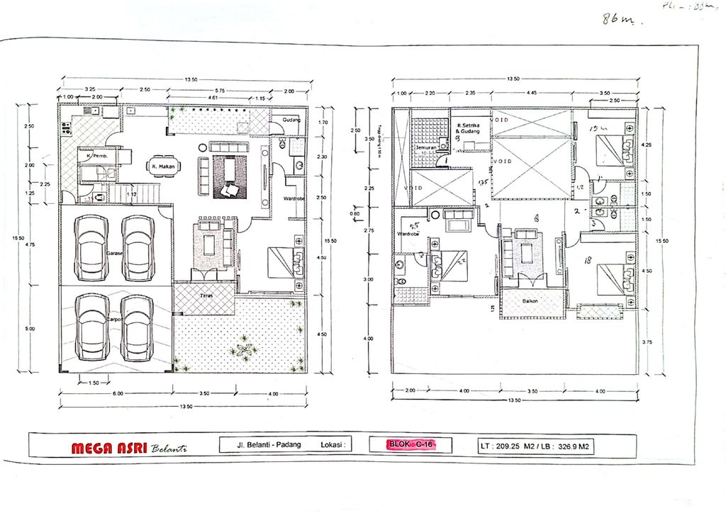 foto denah rumah tipe 209/225 perumahan Mega Asri