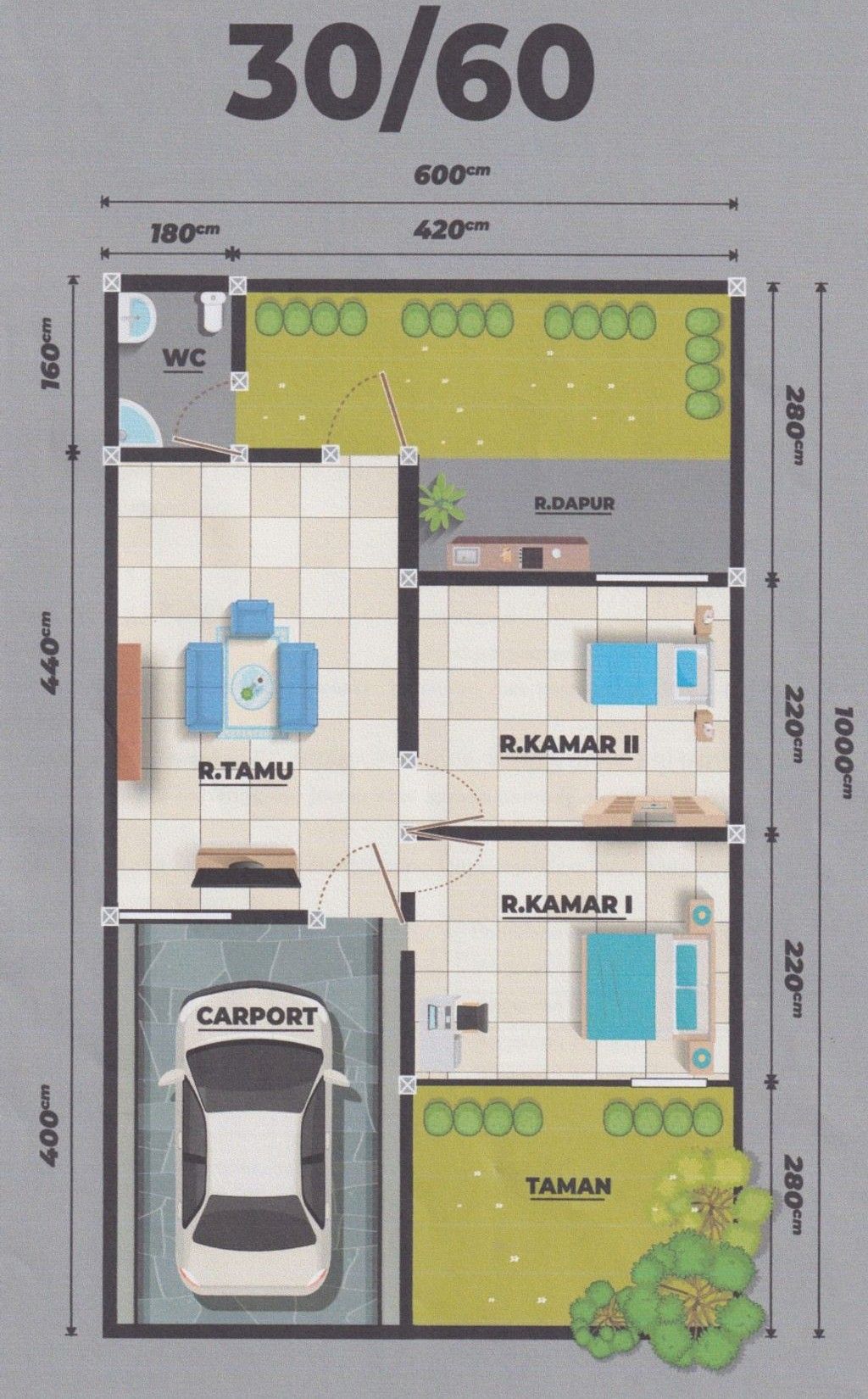 foto denah rumah tipe 30/60 perumahan Green Emerald Parung Kuda