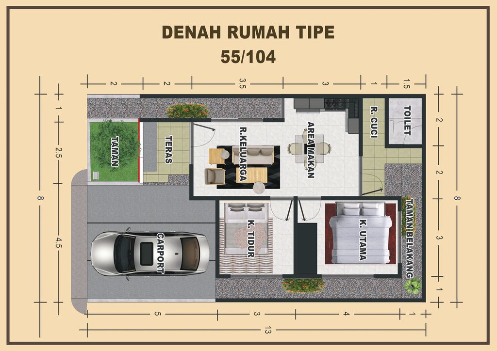 foto denah rumah tipe 55/104 perumahan Nuanza Khatulistiwa Regency