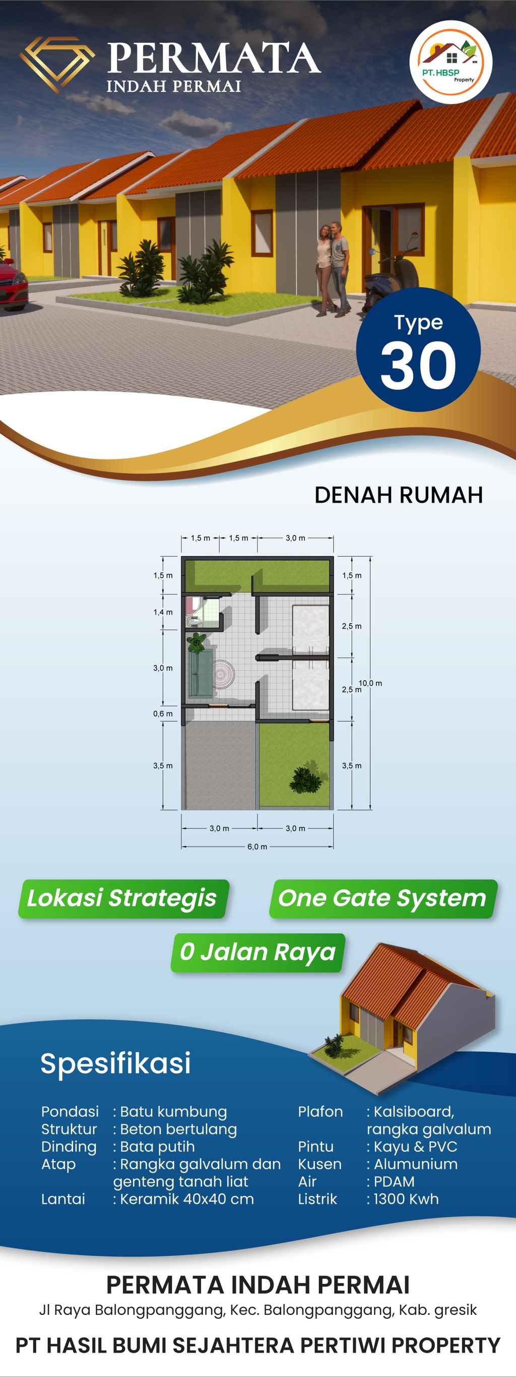 foto denah rumah tipe 30/60 Subsidi 2024 perumahan Permata Indah Permai Tahap 2