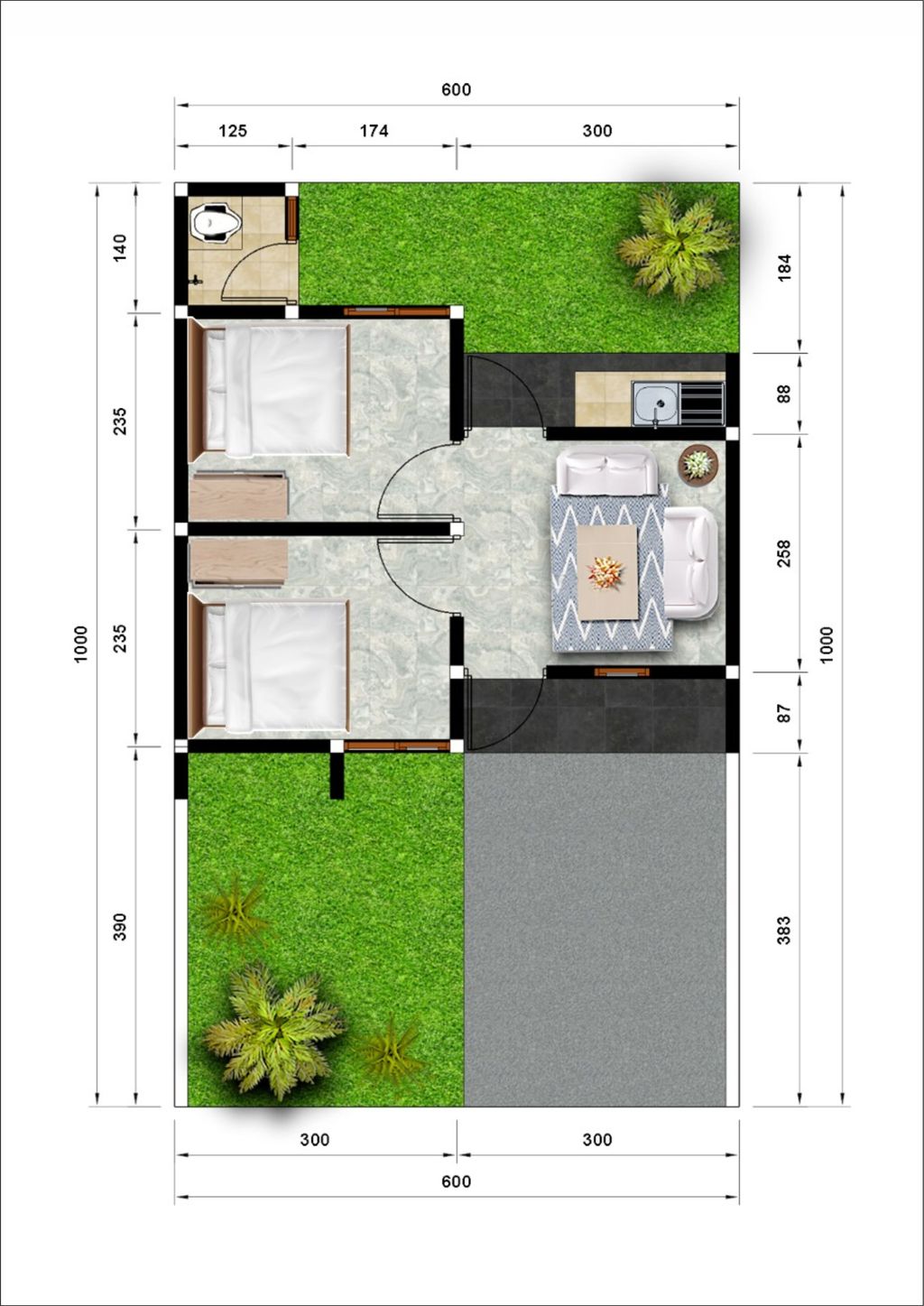 foto denah rumah tipe SCANDINAVIAN 30/60 2025 perumahan GRIYA SEDAYA KANDEMAN TAHAP 2
