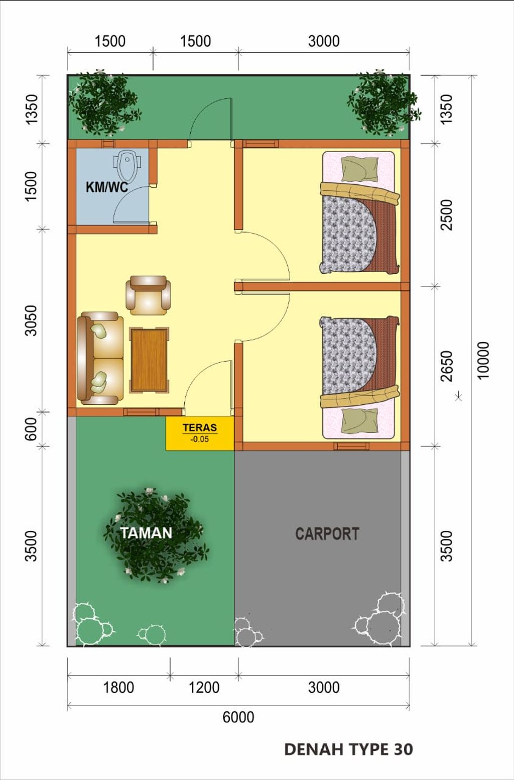 foto denah rumah tipe 30 Subsidi perumahan Perumahan de Jasmine Garden Purworejo 2