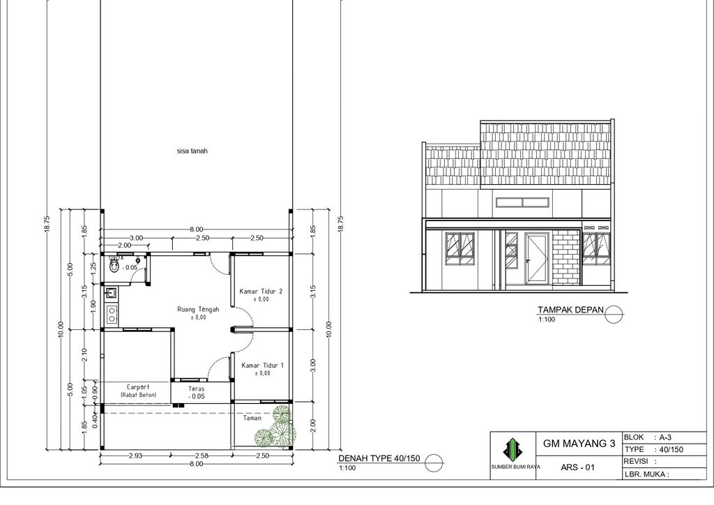 foto denah rumah tipe 40/150 perumahan Graha Mandiri Mayang 3