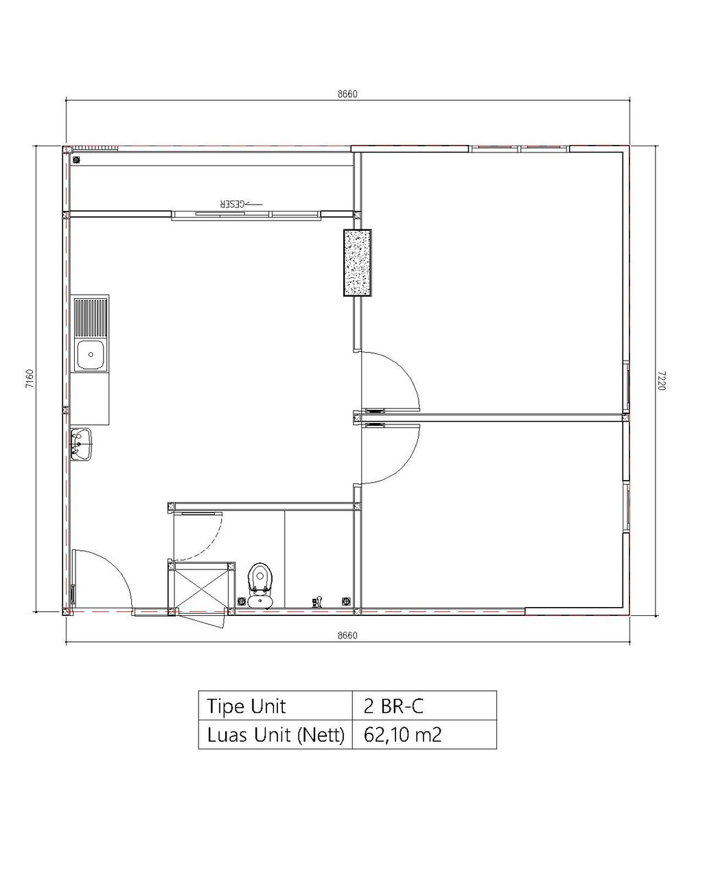foto denah rumah tipe 2 BR C perumahan Bintaro Plaza Residence Tower Breeze