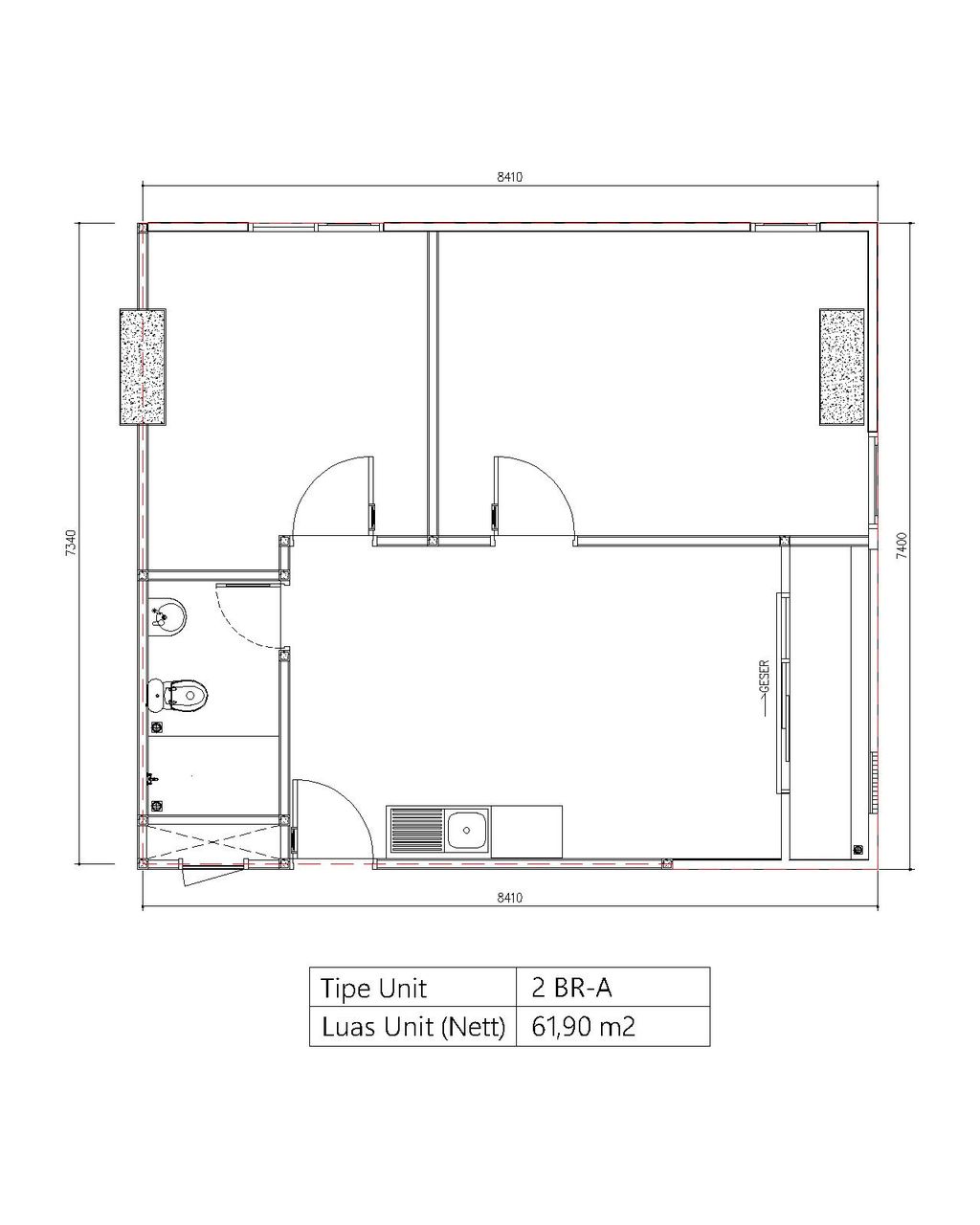 foto denah rumah tipe 2 BR A perumahan Bintaro Plaza Residence Tower Breeze