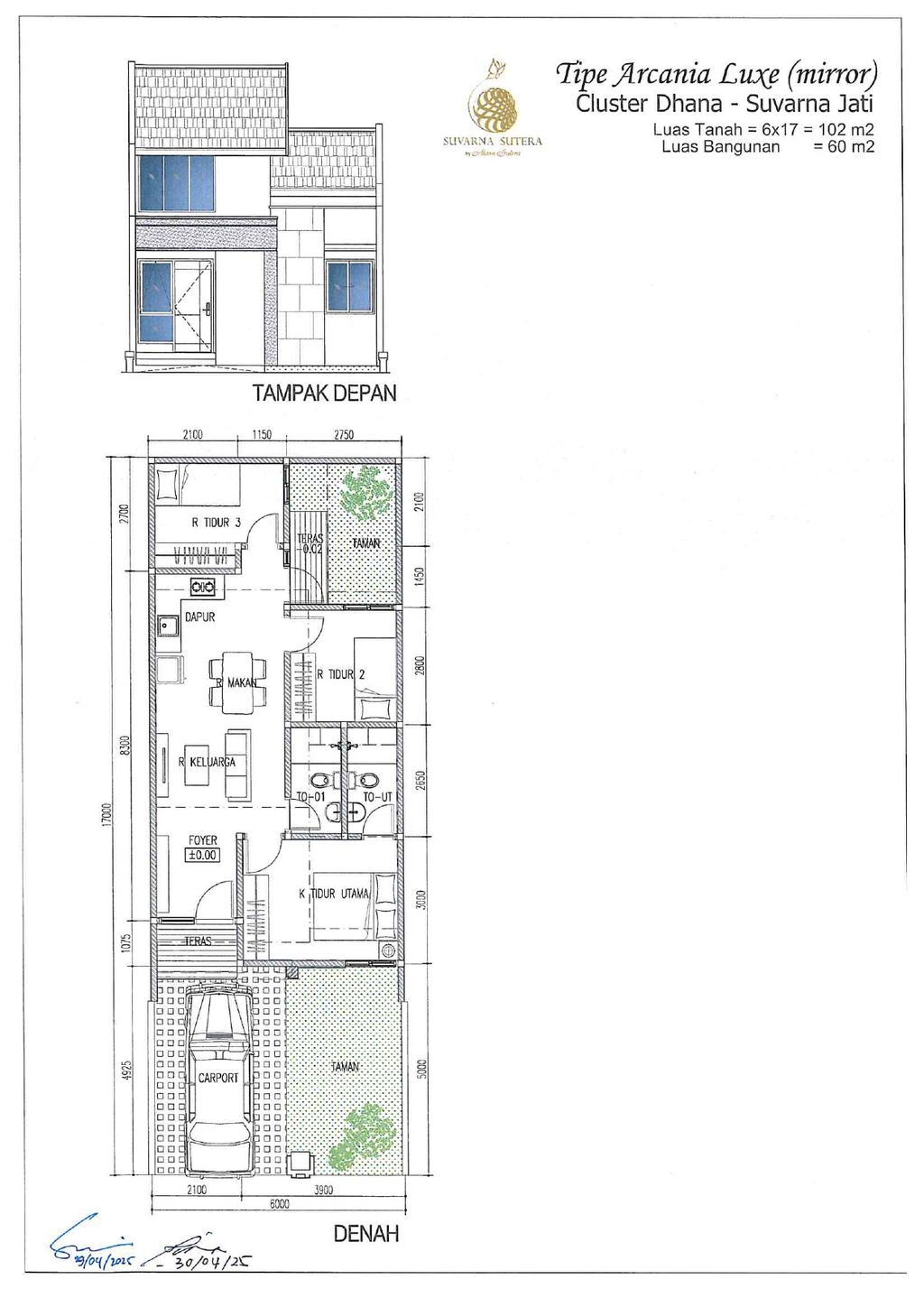 foto denah rumah tipe ARCANIA LUXE perumahan CLUSTER DHANA, SUVARNA SUTERA
