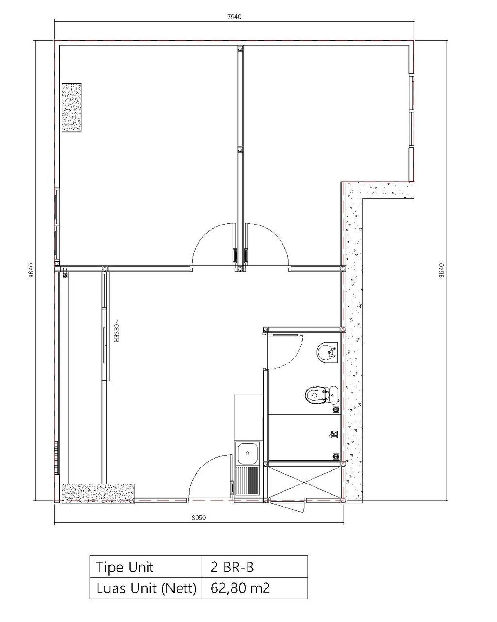 foto denah rumah tipe 2 BR B perumahan Bintaro Plaza Residence Tower Breeze