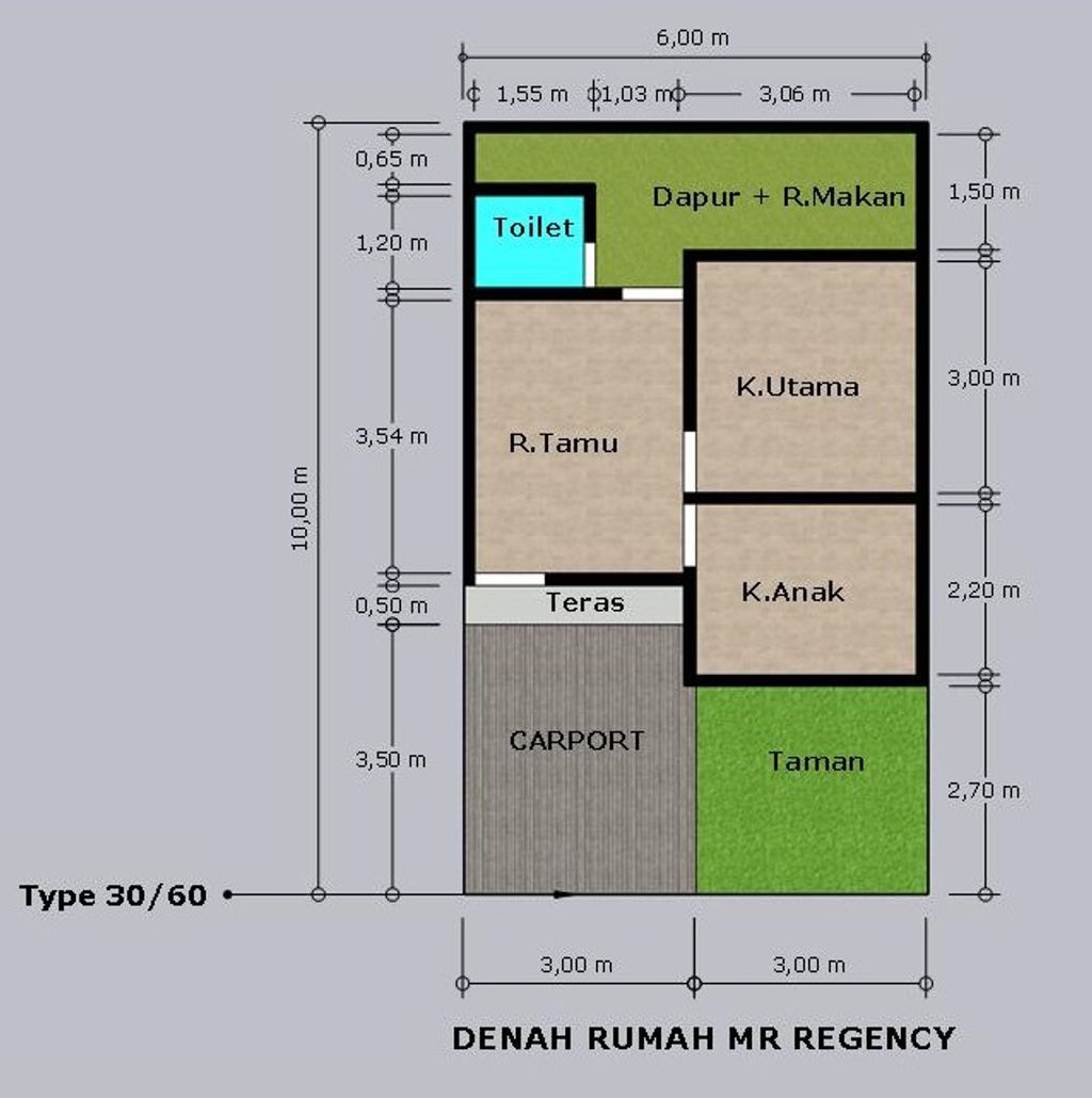 foto denah rumah tipe 30/60 perumahan Mundu Riverside Regency
