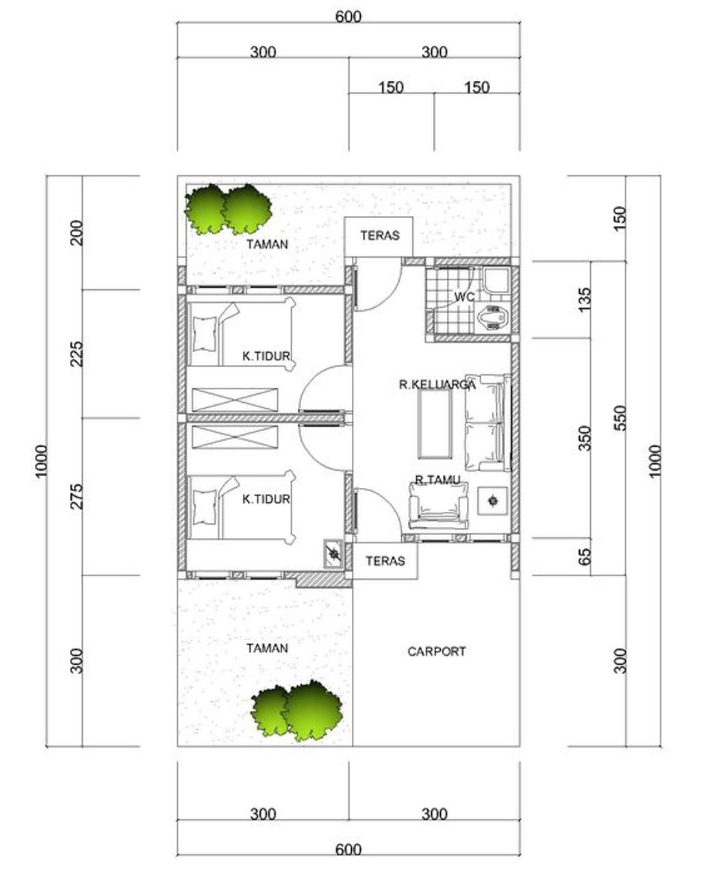 foto denah rumah tipe 30/60 perumahan KARYAMEKAR RESIDENCE TAHAP 2