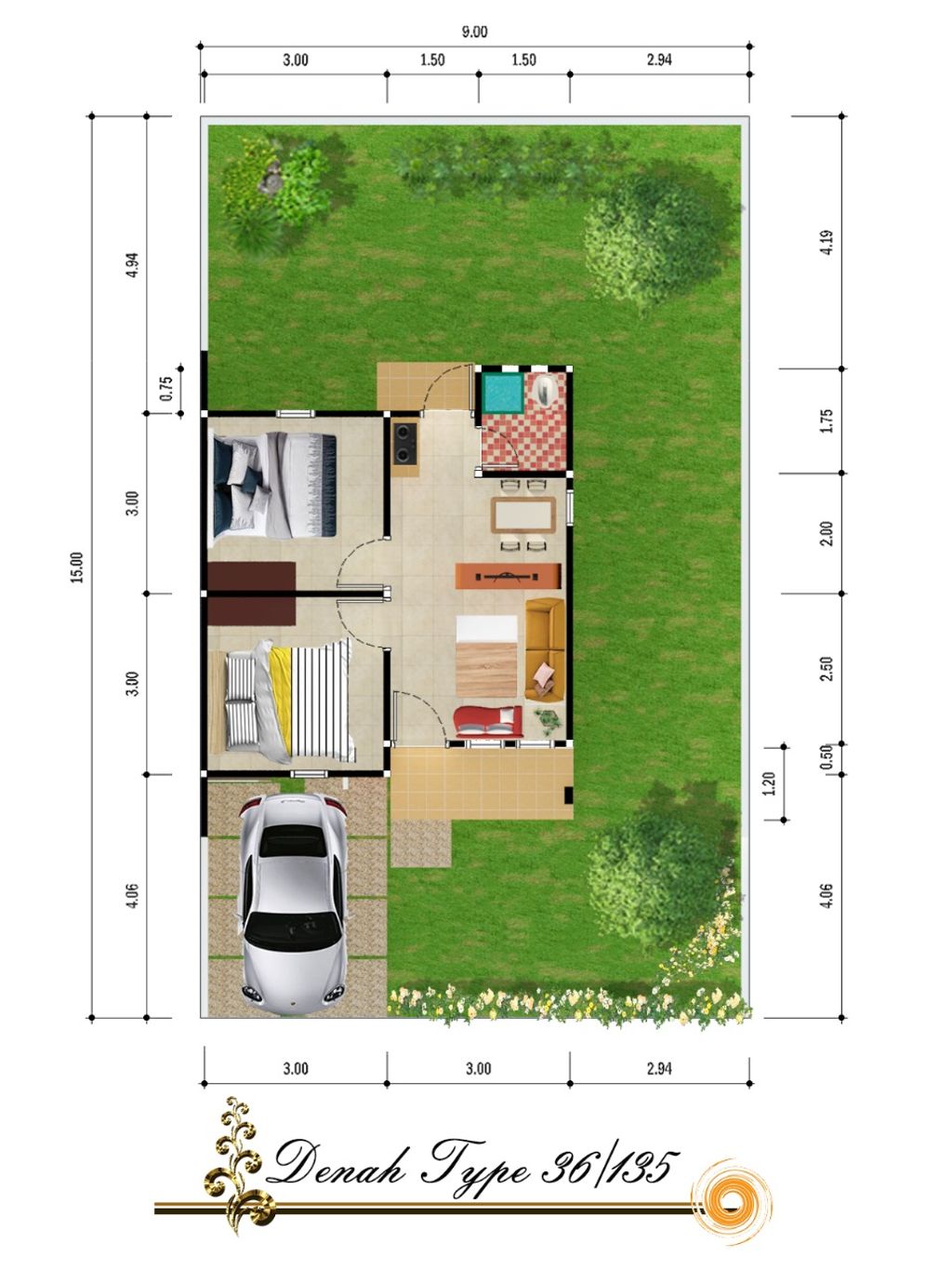 foto denah rumah tipe 36 perumahan MUTIARA PERAWAS RESIDENCE