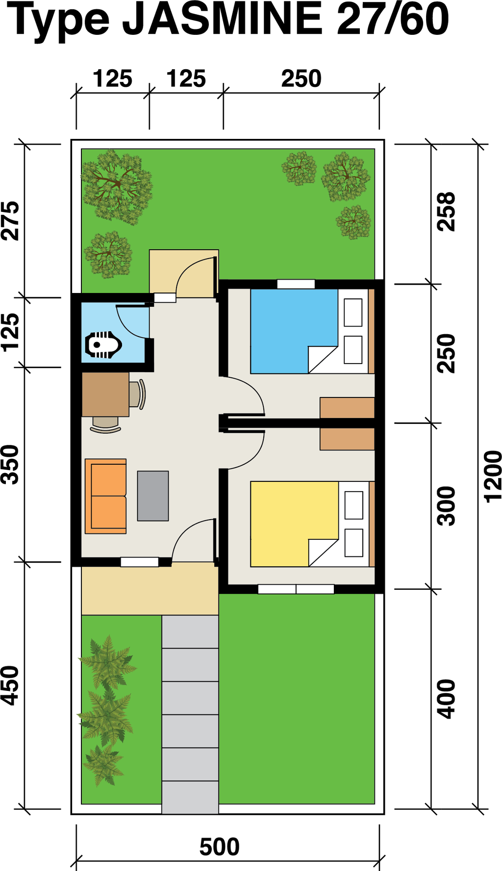foto denah rumah tipe JASMINE 27/60 perumahan Kota Bintang Waringin tahap 2