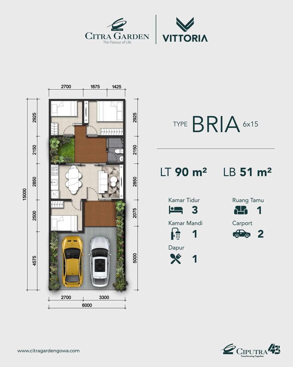 foto denah rumah tipe BRIA perumahan CITRA GARDEN VITTORIA
