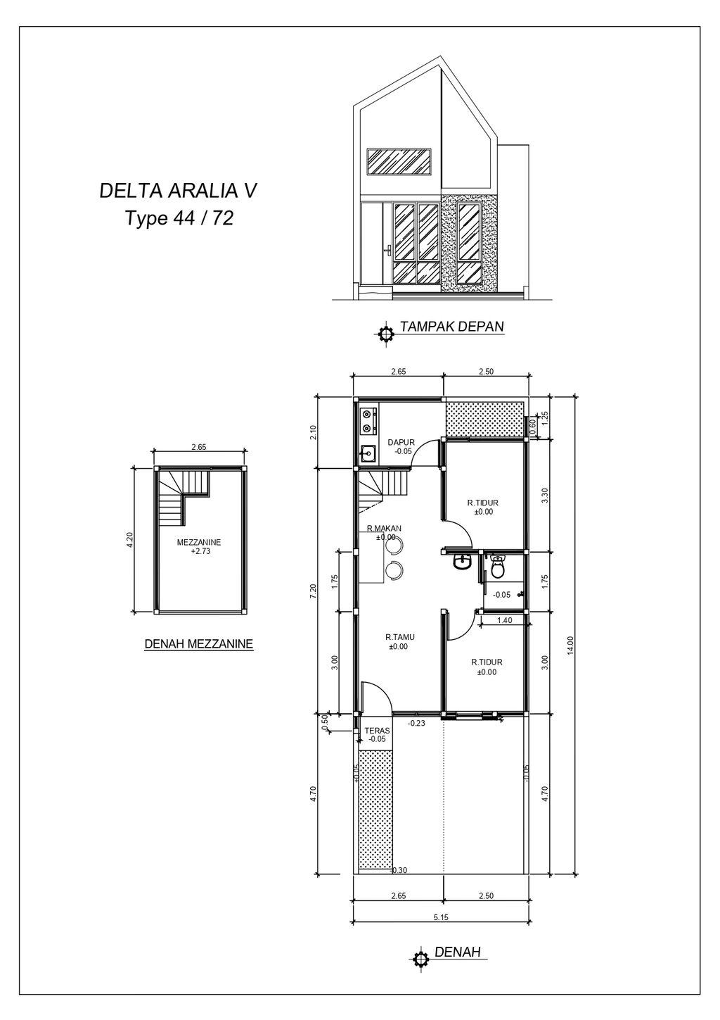 foto denah rumah tipe DELTA ARALIA V T44-72 perumahan GRAND DELTA SARI