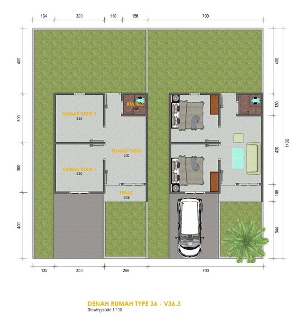 foto denah rumah tipe 36. perumahan SULTAN RESIDENCE