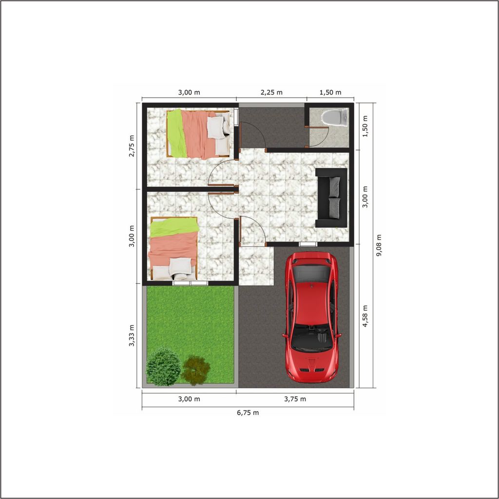 foto denah rumah tipe 60/32 perumahan Mulya Residence Bolopleret