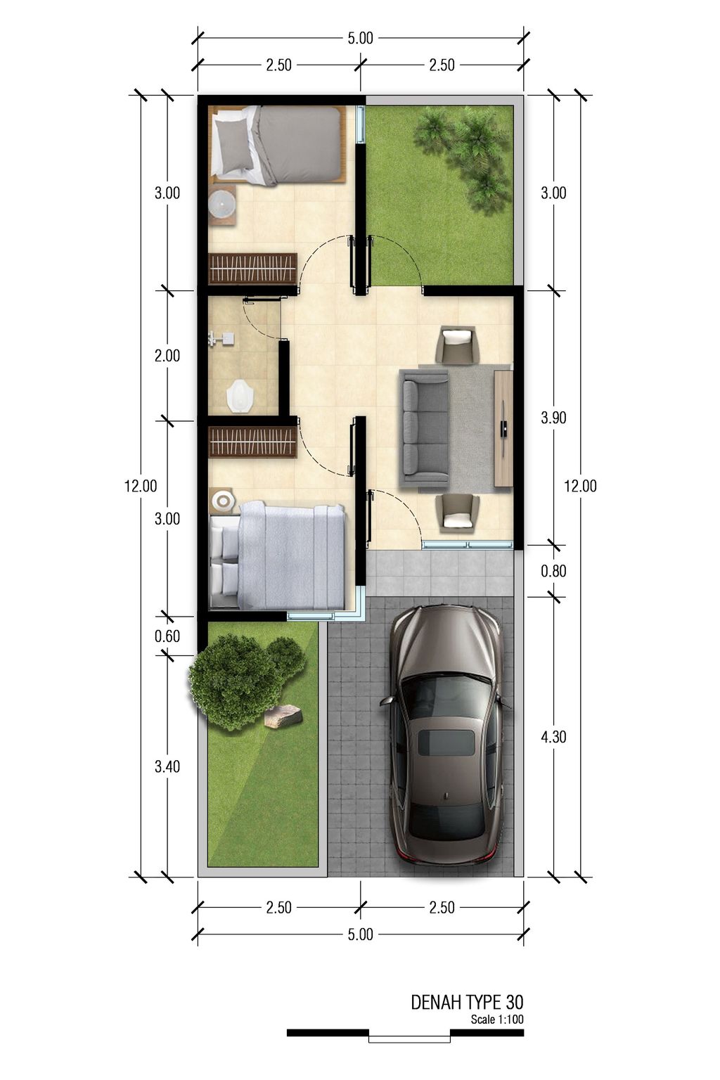 foto denah rumah tipe 30/60 perumahan NATURA RESIDENCE 2