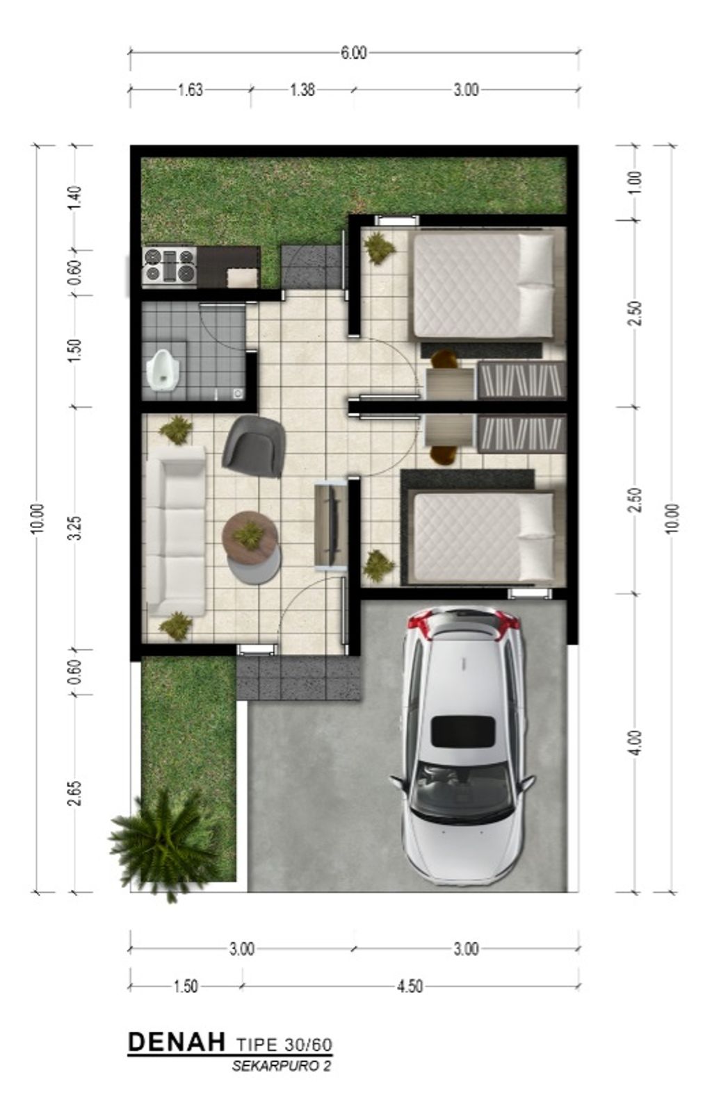 foto denah rumah tipe SUBSIDI perumahan MBR SKYLAND SEKARPURO 2