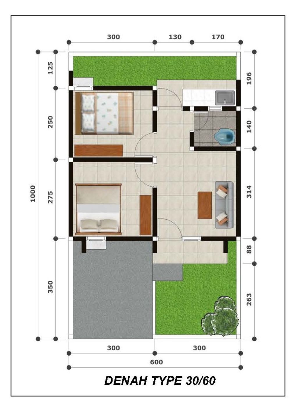 foto denah rumah tipe Blok A dan C 30/60 perumahan Pesona Aswanda Residence