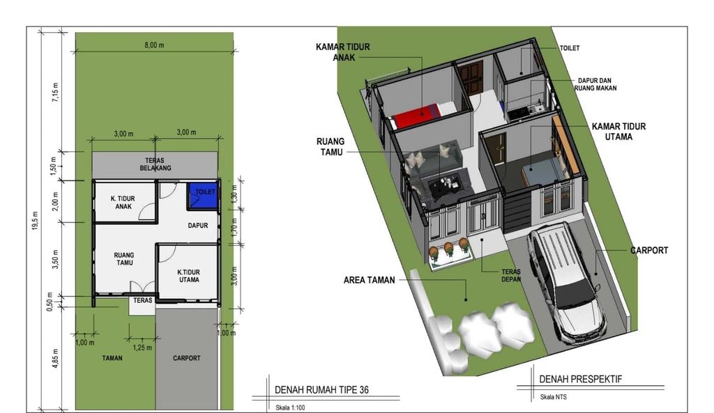 foto denah rumah tipe 36 perumahan Residence Borneo Khatulistiwa Raya Blok MNOP